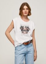 tricou cu imprimeu cu logo femei Pepe Jeans alb 6Z0R46445 - imagine 2