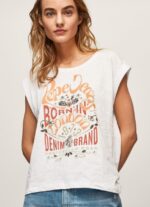 tricou cu imprimeu cu logo femei Pepe Jeans alb 6Z0R46463 - imagine 3
