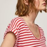 tricou cu imprimeu în dungi femei Pepe Jeans studio roșu 6Z0R46446