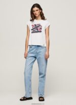 tricou cu imprimeu union jack femei Pepe Jeans alb 6Z0R46415 - imagine 2