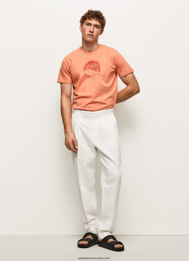 tricou cu logo cu efect uzat bărbați Pepe Jeans portocala de dovleac 6Z0R46964 - imagine 2
