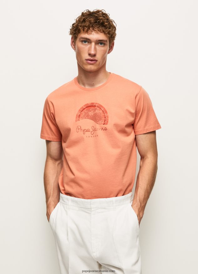 tricou cu logo cu efect uzat bărbați Pepe Jeans portocala de dovleac 6Z0R46964 - imagine 3