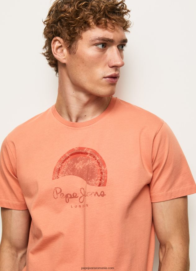 tricou cu logo cu efect uzat bărbați Pepe Jeans portocala de dovleac 6Z0R46964 - imagine 1
