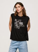 tricou cu logo cu mâneci pentru armhole femei Pepe Jeans negru 6Z0R46419 - imagine 2