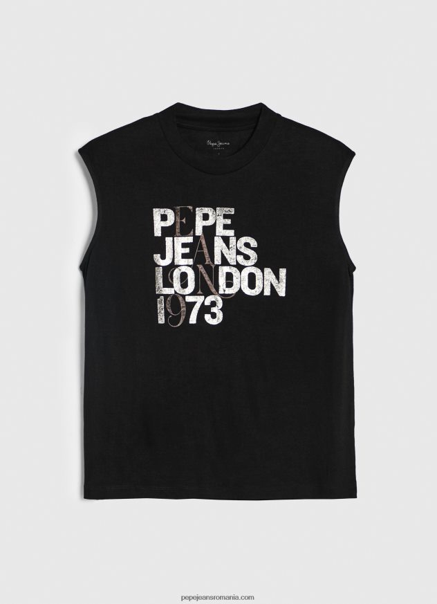 tricou cu logo cu mâneci pentru armhole femei Pepe Jeans negru 6Z0R46419 - imagine 5
