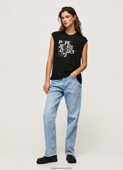 tricou cu logo cu mâneci pentru armhole femei Pepe Jeans negru 6Z0R46419