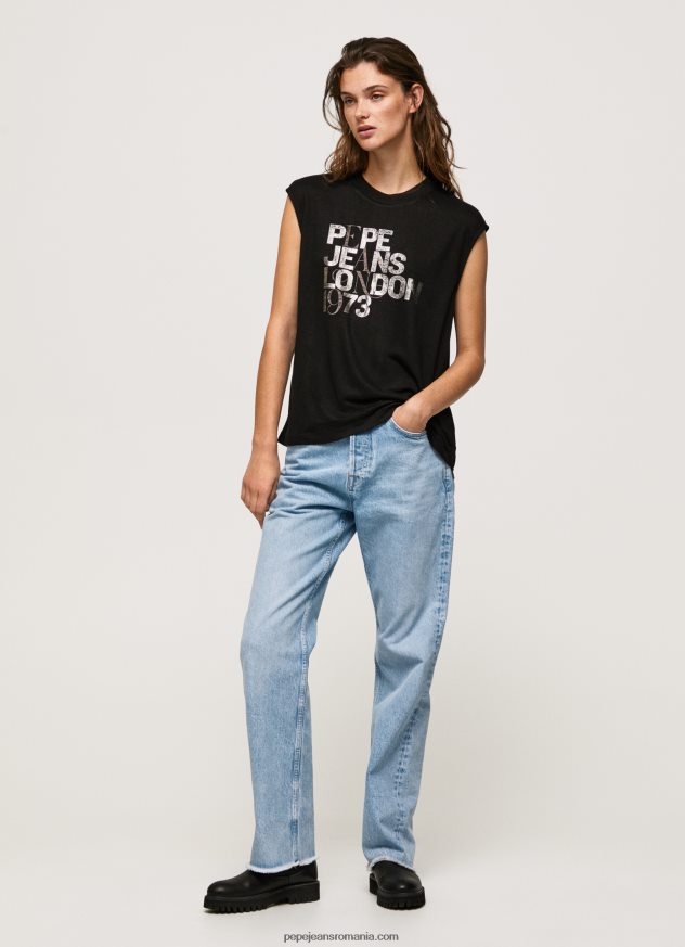 tricou cu logo cu mâneci pentru armhole femei Pepe Jeans negru 6Z0R46419 - imagine 1