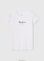 tricou cu logo de bază femei Pepe Jeans alb 6Z0R46416 - imagine 5