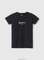 tricou cu logo de bază femei Pepe Jeans negru 6Z0R46400 - imagine 5
