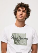 tricou cu logo din bumbac bărbați Pepe Jeans alb 6Z0R46938 - imagine 3