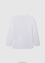 tricou cu mânecă lungă cu logo în față băiat Pepe Jeans alb 6Z0R461619 - imagine 2