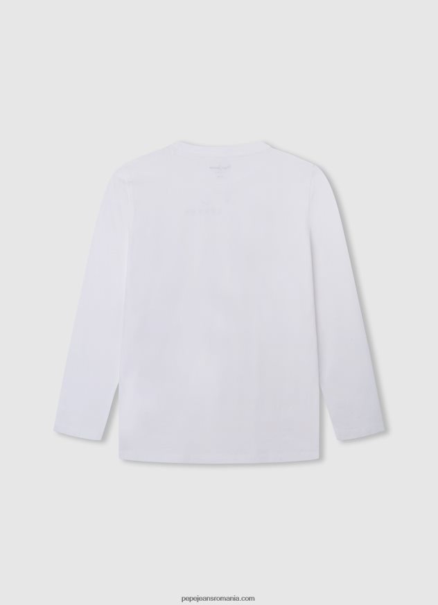 tricou cu mânecă lungă cu logo în față băiat Pepe Jeans alb 6Z0R461619 - imagine 2