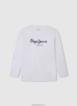 tricou cu mânecă lungă cu logo în față băiat Pepe Jeans alb 6Z0R461619