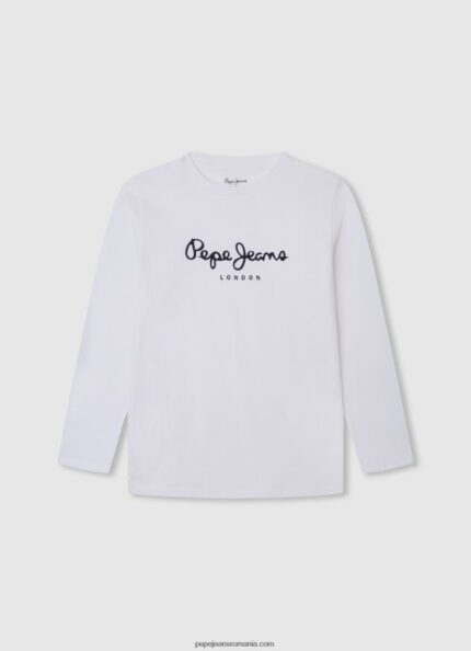 tricou cu mânecă lungă cu logo în față băiat Pepe Jeans alb 6Z0R461619
