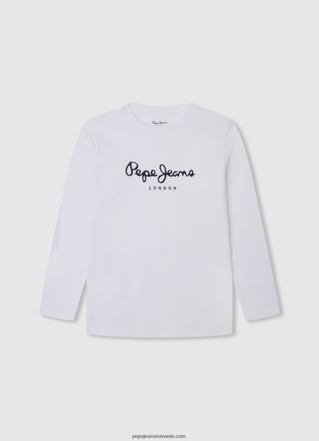 tricou cu mânecă lungă cu logo în față băiat Pepe Jeans alb 6Z0R461619 - imagine 1