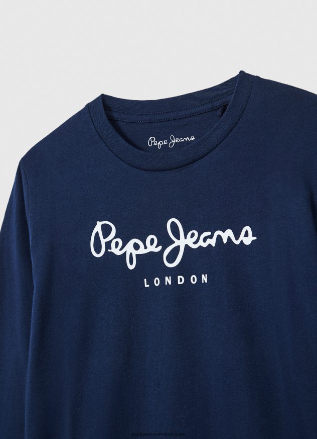 tricou cu mânecă lungă cu logo în față băiat Pepe Jeans marina 6Z0R461630 - imagine 2