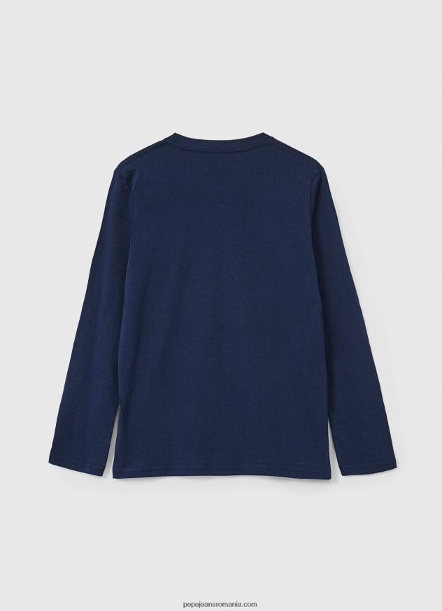 tricou cu mânecă lungă cu logo în față băiat Pepe Jeans marina 6Z0R461630 - imagine 3