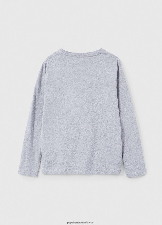 tricou cu mânecă lungă cu logo în față băiat Pepe Jeans marnă cenușie 6Z0R461631 - imagine 2