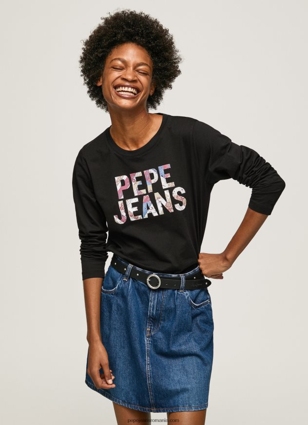 tricou cu mânecă lungă cu petice cu logo femei Pepe Jeans negru 6Z0R46426 - imagine 3