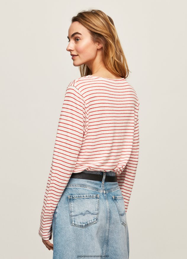 tricou cu mânecă lungă în dungi femei Pepe Jeans studio roșu 6Z0R46395 - imagine 4