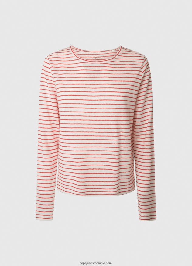 tricou cu mânecă lungă în dungi femei Pepe Jeans studio roșu 6Z0R46395 - imagine 5