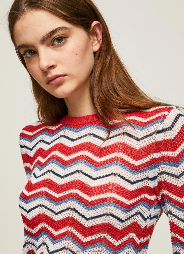 tricou cu potrivire regulată în zig-zag femei Pepe Jeans studio roșu 6Z0R46227 - imagine 3