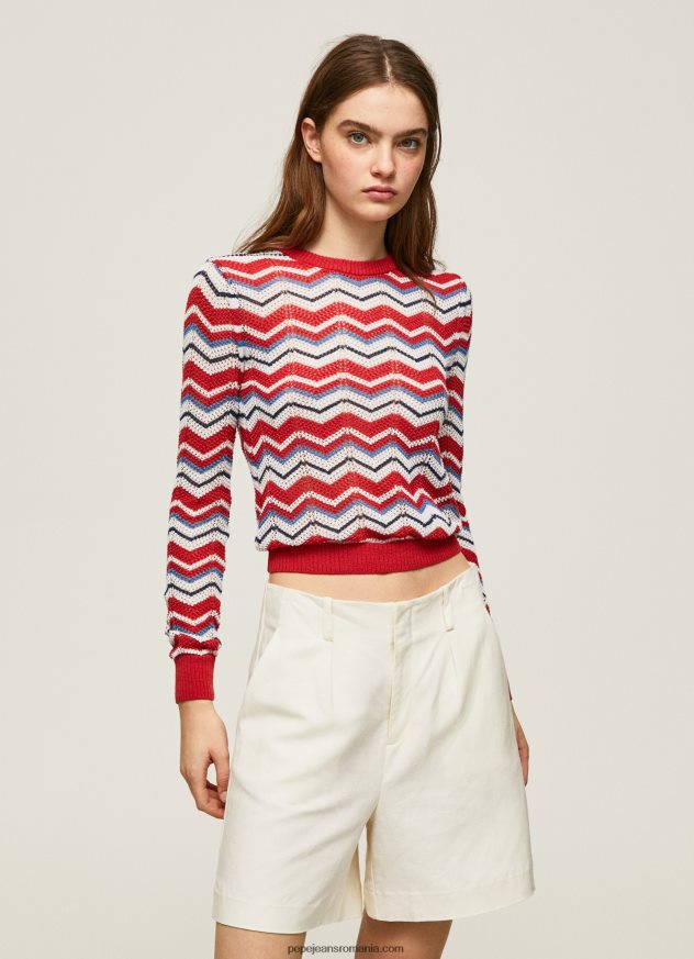 tricou cu potrivire regulată în zig-zag femei Pepe Jeans studio roșu 6Z0R46227 - imagine 1