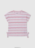 tricou din bumbac cu dungi decolorate fată Pepe Jeans roz moale 6Z0R461462