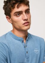 tricou din bumbac cu guler brut bărbați Pepe Jeans albastru deschis 6Z0R46965 - imagine 3