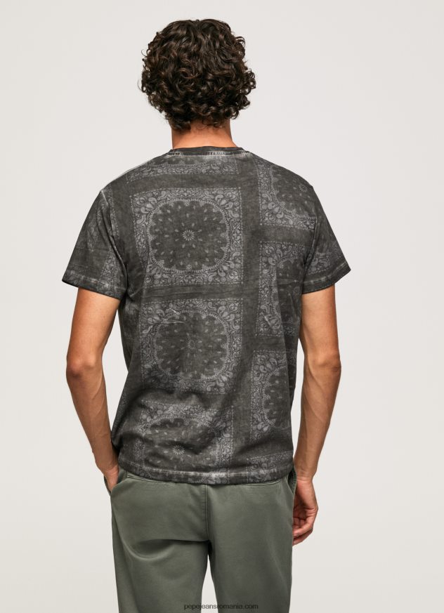 tricou din bumbac cu imprimeu bandana bărbați Pepe Jeans negru spalat 6Z0R46937 - imagine 4