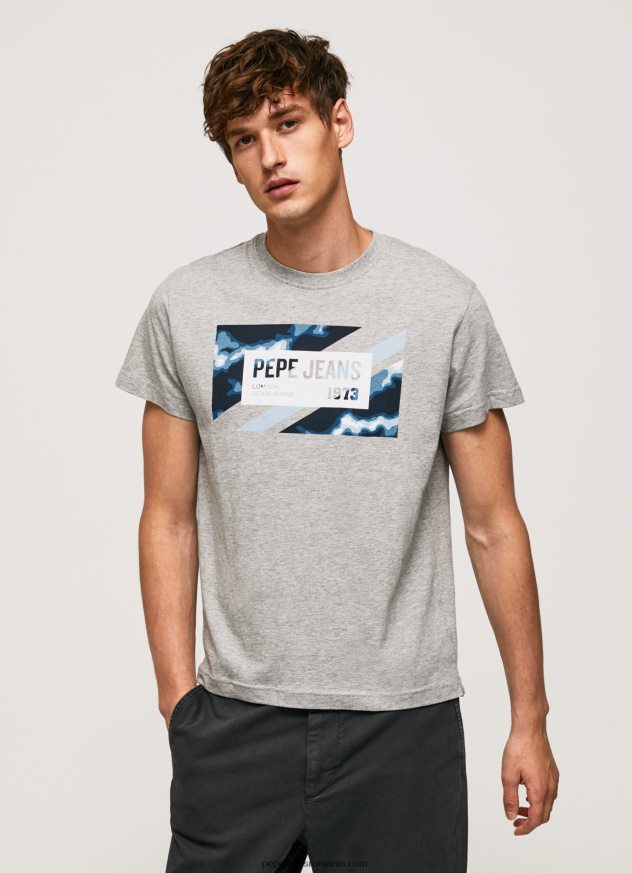 tricou din bumbac cu imprimeu steag bărbați Pepe Jeans marnă cenușie 6Z0R46957 - imagine 1