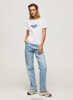 tricou din bumbac cu logo degradat femei Pepe Jeans alb 6Z0R46421 - imagine 2