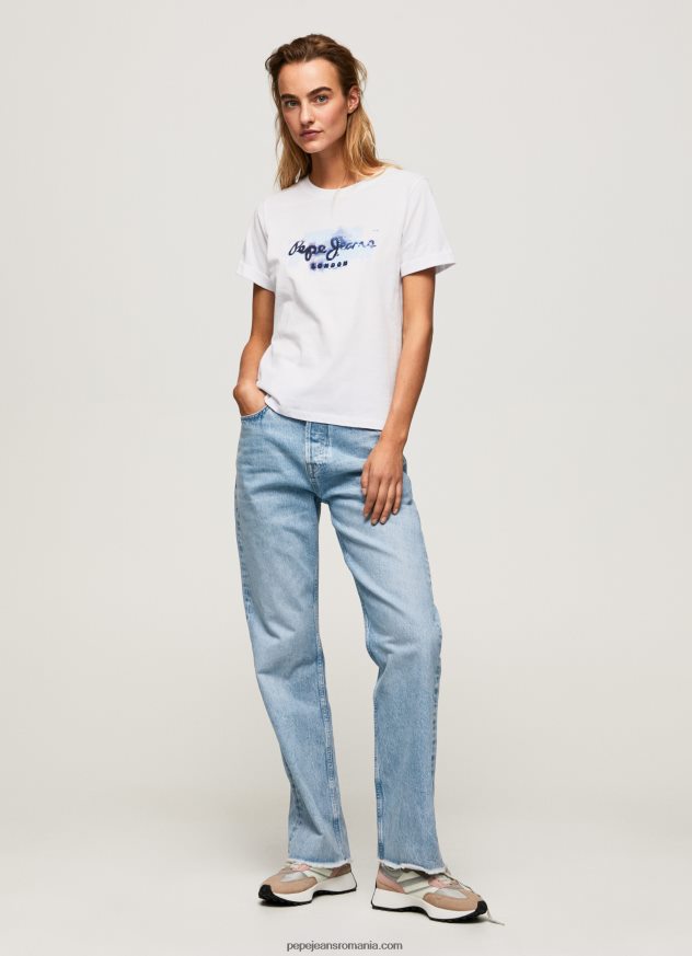 tricou din bumbac cu logo degradat femei Pepe Jeans alb 6Z0R46421 - imagine 2