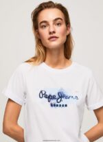 tricou din bumbac cu logo degradat femei Pepe Jeans alb 6Z0R46421