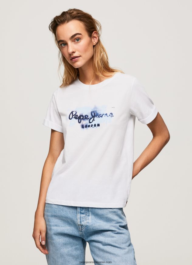tricou din bumbac cu logo degradat femei Pepe Jeans alb 6Z0R46421 - imagine 3