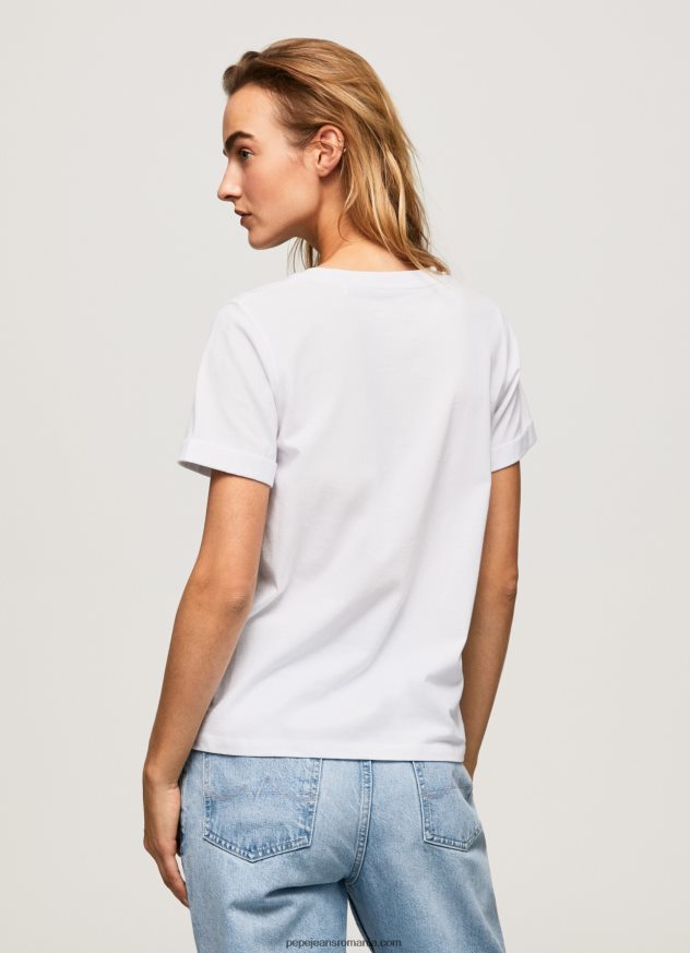 tricou din bumbac cu logo degradat femei Pepe Jeans alb 6Z0R46421 - imagine 4