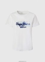 tricou din bumbac cu logo degradat femei Pepe Jeans alb 6Z0R46421 - imagine 5