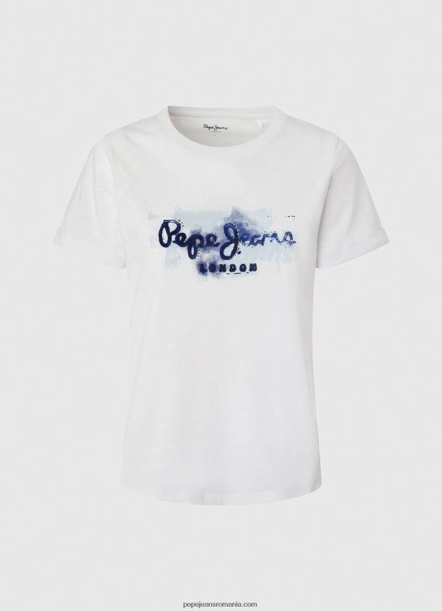 tricou din bumbac cu logo degradat femei Pepe Jeans alb 6Z0R46421 - imagine 5