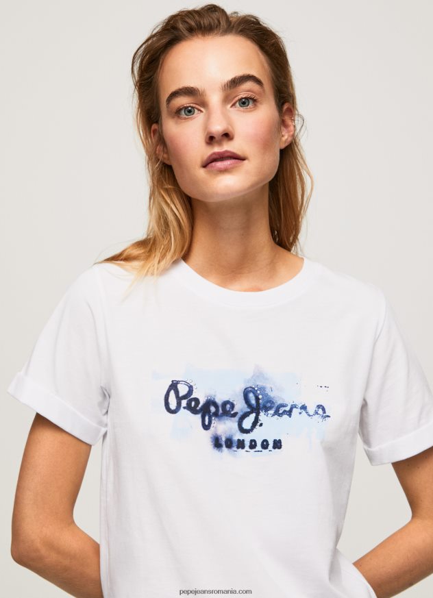 tricou din bumbac cu logo degradat femei Pepe Jeans alb 6Z0R46421 - imagine 1