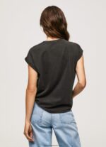 tricou din bumbac cu logo floral femei Pepe Jeans negru spalat 6Z0R46403 - imagine 4