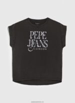 tricou din bumbac cu logo floral femei Pepe Jeans negru spalat 6Z0R46403 - imagine 5