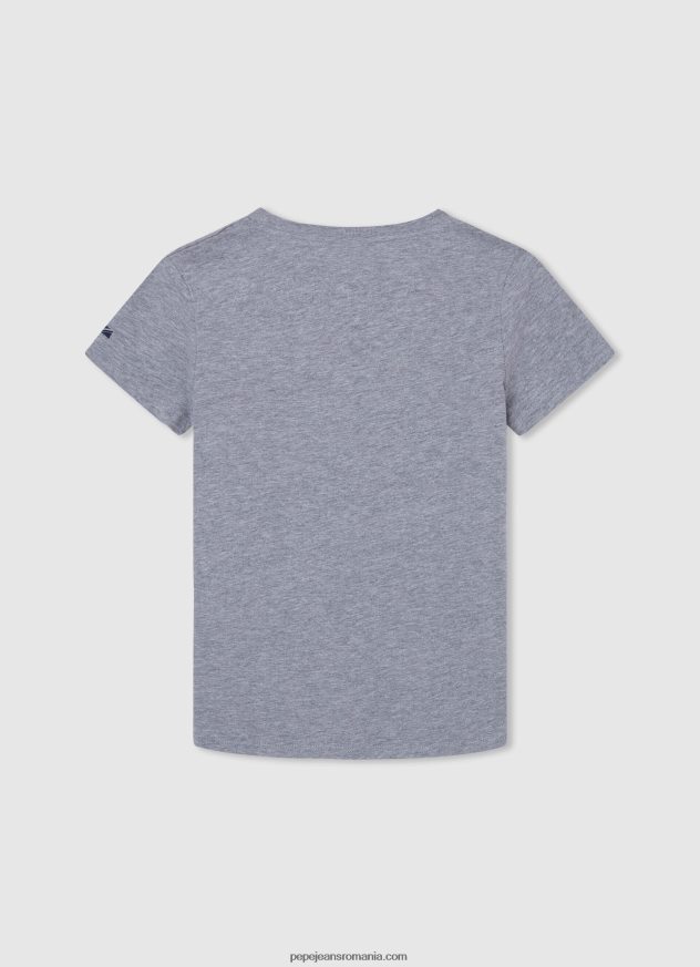 tricou din bumbac cu logo imprimat băiat Pepe Jeans marnă cenușie 6Z0R461634 - imagine 2