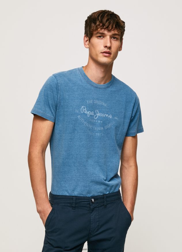 tricou din bumbac cu logo imprimat bărbați Pepe Jeans albastru deschis 6Z0R46967 - imagine 3