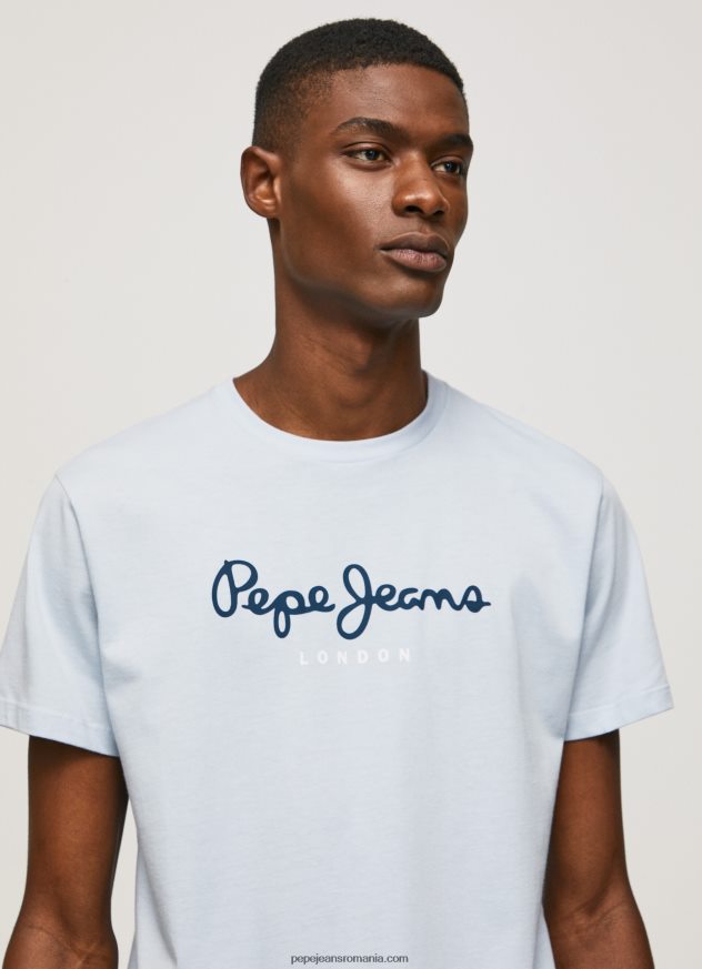 tricou din bumbac cu logo imprimat bărbați Pepe Jeans albastru înălbitor 6Z0R46933 - imagine 3