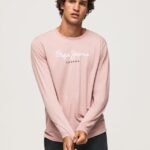 tricou din bumbac cu logo imprimat bărbați Pepe Jeans înălbitor roz 6Z0R46915