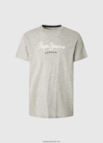 tricou din bumbac cu logo imprimat bărbați Pepe Jeans marnă gri deschis 6Z0R46918 - imagine 5