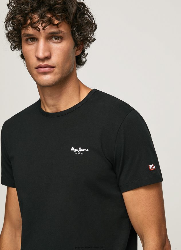 tricou din bumbac cu logo imprimat bărbați Pepe Jeans negru 6Z0R461012 - imagine 3