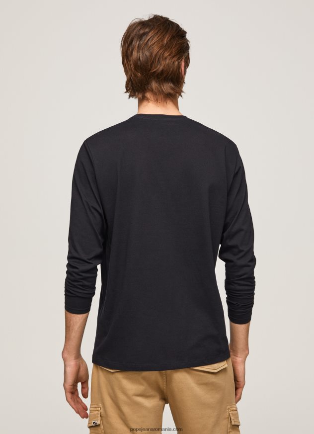 tricou din bumbac cu logo imprimat bărbați Pepe Jeans negru 6Z0R461019 - imagine 3