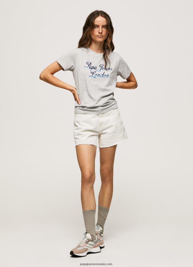 tricou din bumbac cu logo imprimat femei Pepe Jeans marnă cenușie 6Z0R46412 - imagine 2