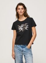 tricou din bumbac cu logo metalic femei Pepe Jeans negru 6Z0R46414 - imagine 2